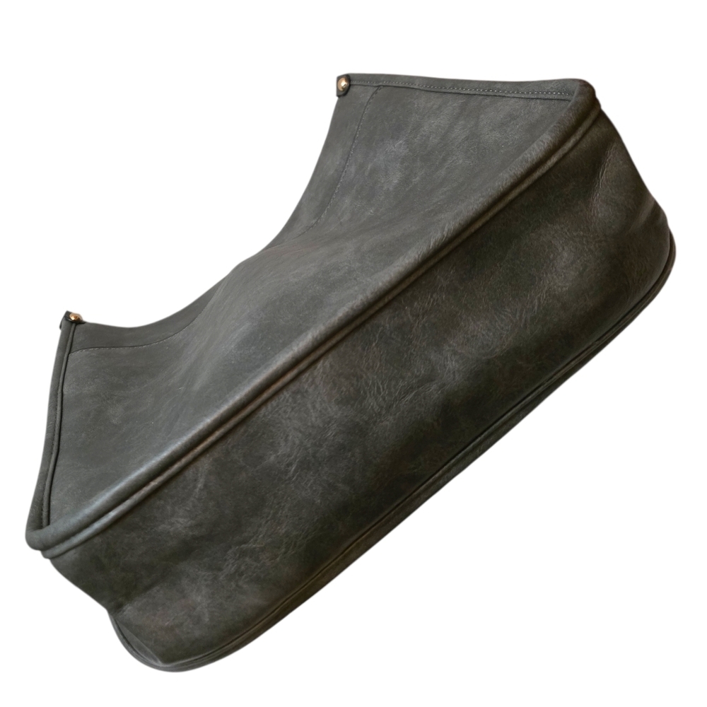 Charcoal Gray Faux Leather Crossbody Bag w/ Leopard & Tan Strap | Gold Hardware - Picture 9 of 12